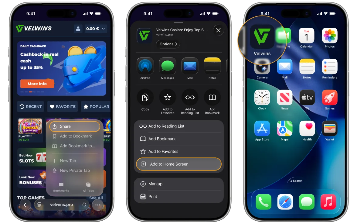 Velwins Casino App Screenshot